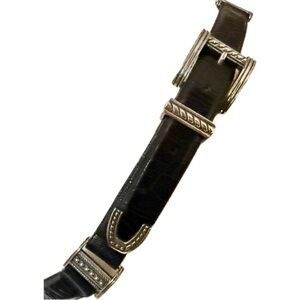 Vintage Brighton ONYX Faux Croc Black Leather Silver Western Belt Size 42